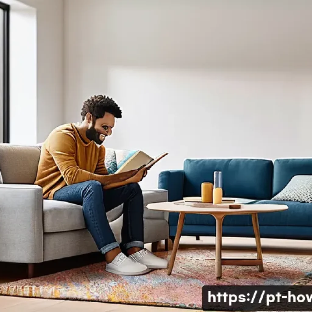 구글 홈 활용법 - **Prompt:** A cozy and modern living room bathed in warm, soft natural light. A diverse family, cons...