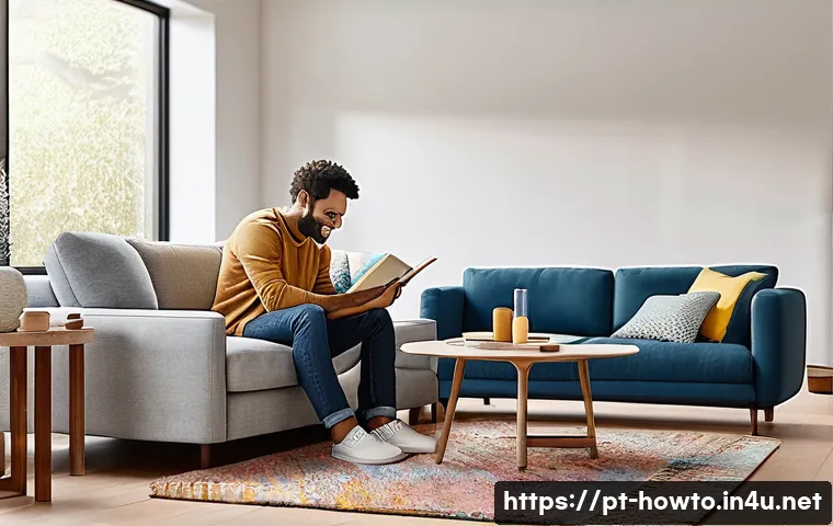 구글 홈 활용법 - **Prompt:** A cozy and modern living room bathed in warm, soft natural light. A diverse family, cons...