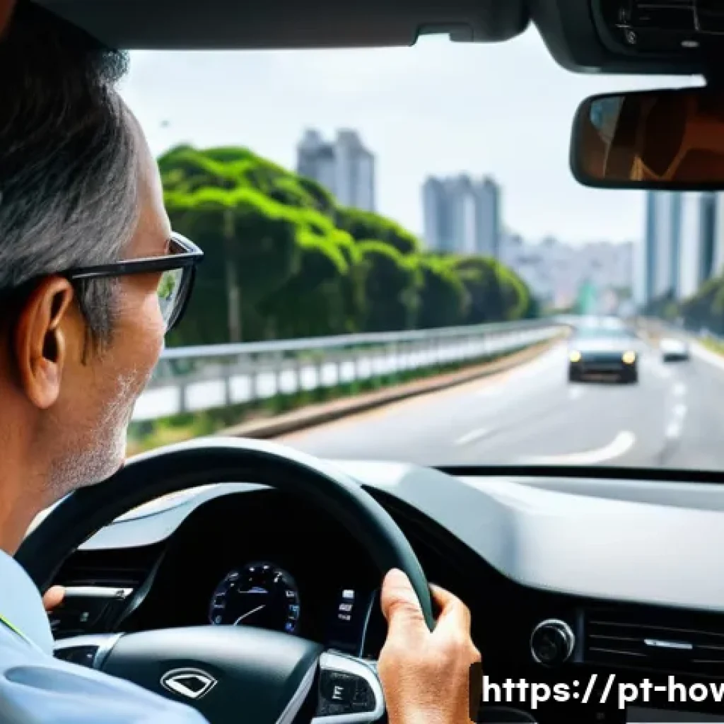 AI 음성인식 기술 활용법 - A Brazilian middle-aged man driving a modern car in São Paulo, hands on the steering wheel, speaking...