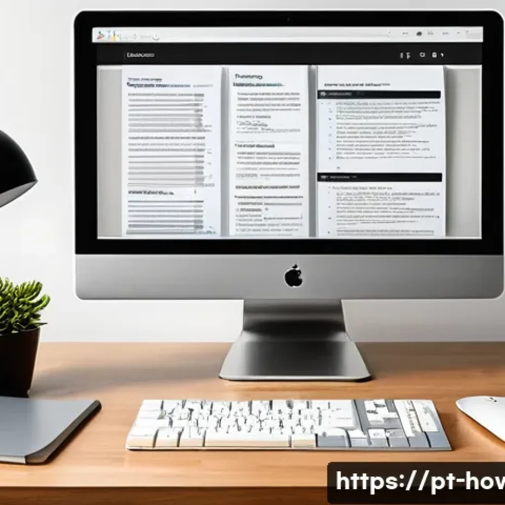 워드 문서 관리 팁 - A modern home office setup featuring a neatly organized digital workspace on a large computer monito...