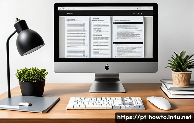 워드 문서 관리 팁 - A modern home office setup featuring a neatly organized digital workspace on a large computer monito...