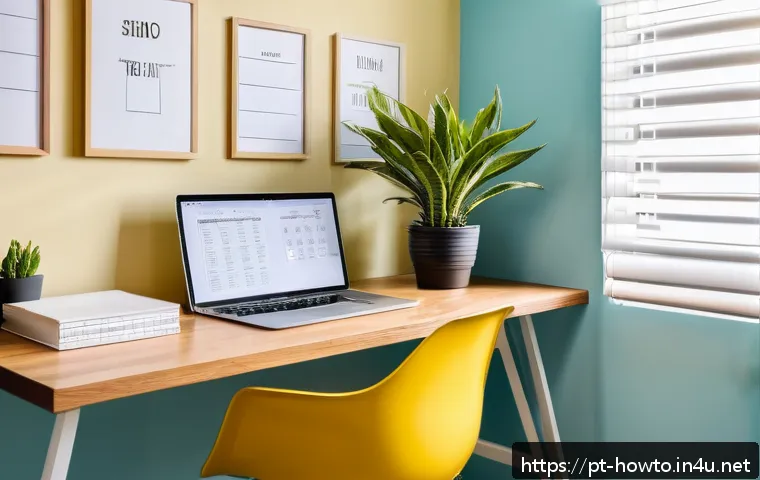 홈 오피스 활용법 - A modern and cozy home office corner in a Brazilian apartment, featuring a clean, organized wooden d...