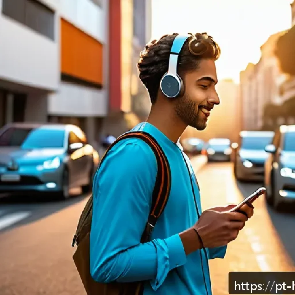 책 요약 앱 활용법 - A modern young Brazilian professional listening to an audiobook summary on a sleek smartphone while ...