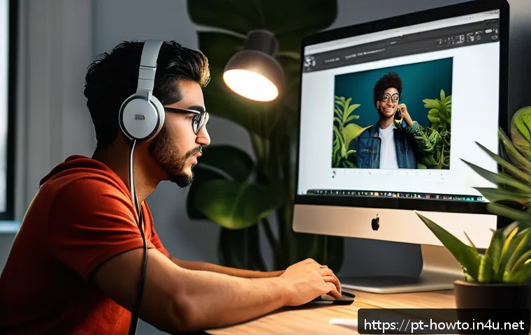 유튜브 수익화 팁 - A dynamic YouTube content creator&rsquo;s workspace in a modern home office, featuring a young adult Brazi...