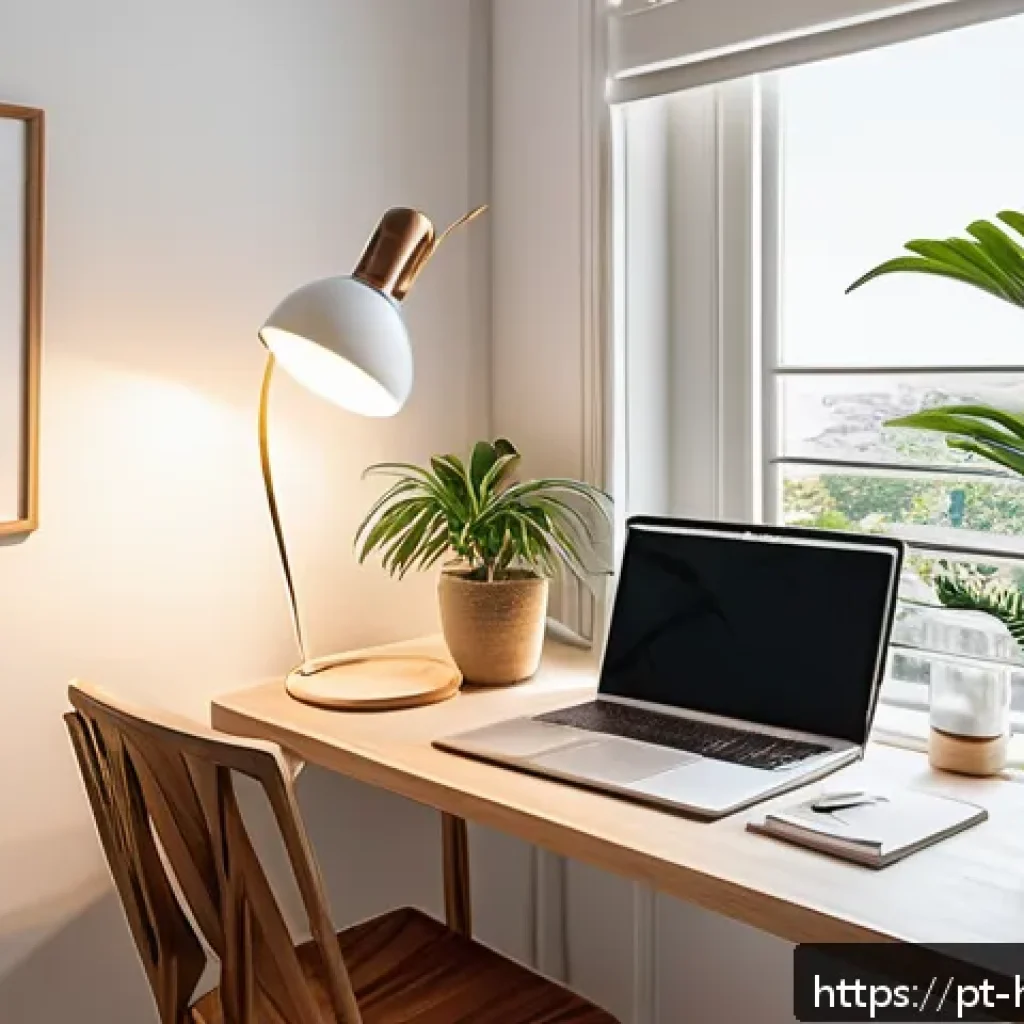 원격 근무 활용법 - A modern home office corner in a Brazilian apartment, featuring a sleek ergonomic chair and a wooden...