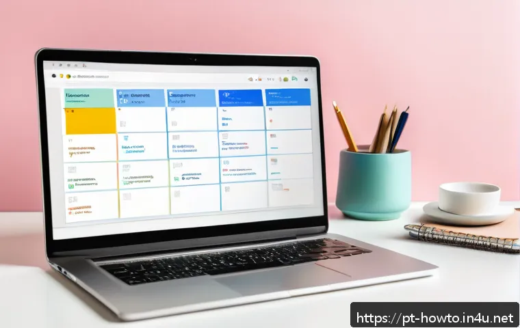 구글 드라이브 파일 정리법 - A modern, clean digital workspace showing a computer screen with an organized Google Drive interface...